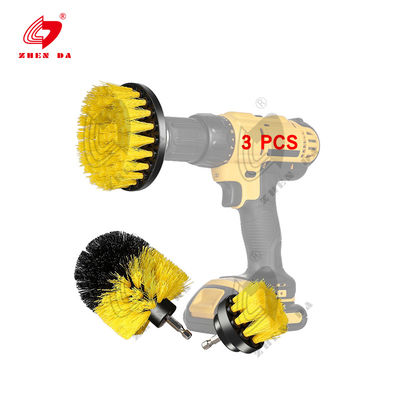 Yellow 3pcs 2 Drill Cleaning Brush Sets For Car Household
